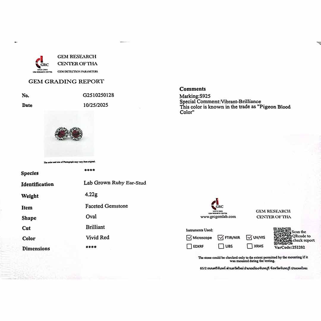 Omnia Alima Silver Necklace and Earrings Set in 925 Silver With High Quality GRC Certified Ruby Red Lab Grown Stones image number null