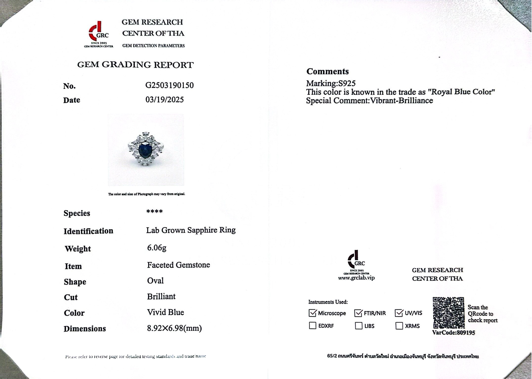 Omnia Hibah Blue Ring in 925 Silver With GRC Certifited High Quality Sapphire Blue Lab Grown Stones image number null