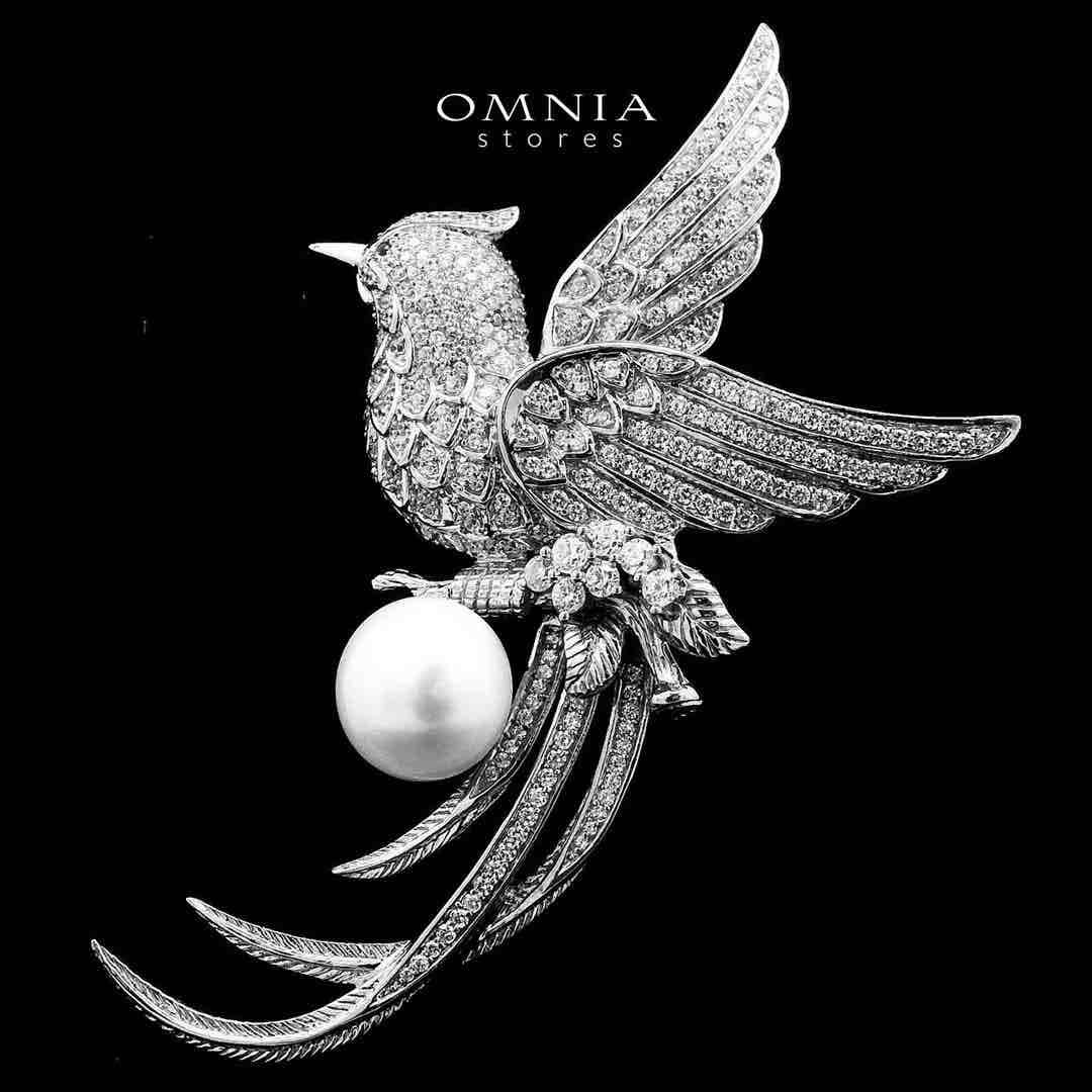 Omnia Batoul Fresh Real Water Pearl brooch in 92.5 Silver In High Quality Simulated diamonds image number null