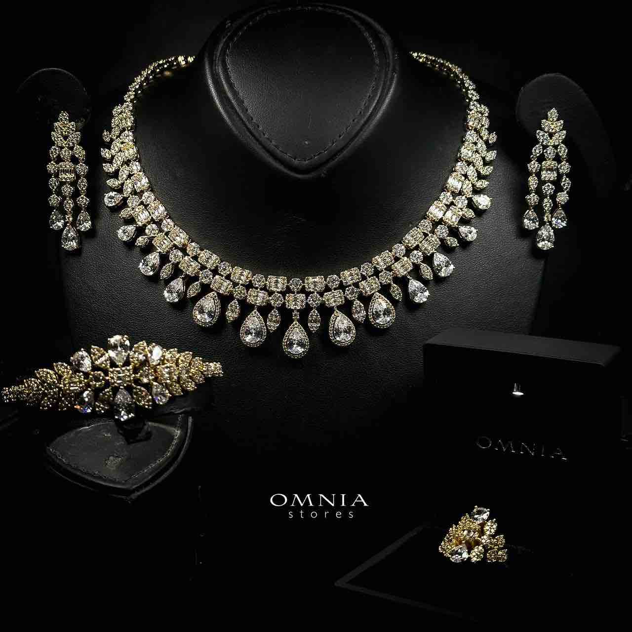 Omnia Adelita Golden Luxury Bridal Full Set in High Quality Zircon Stone Rhodium Plated image number null