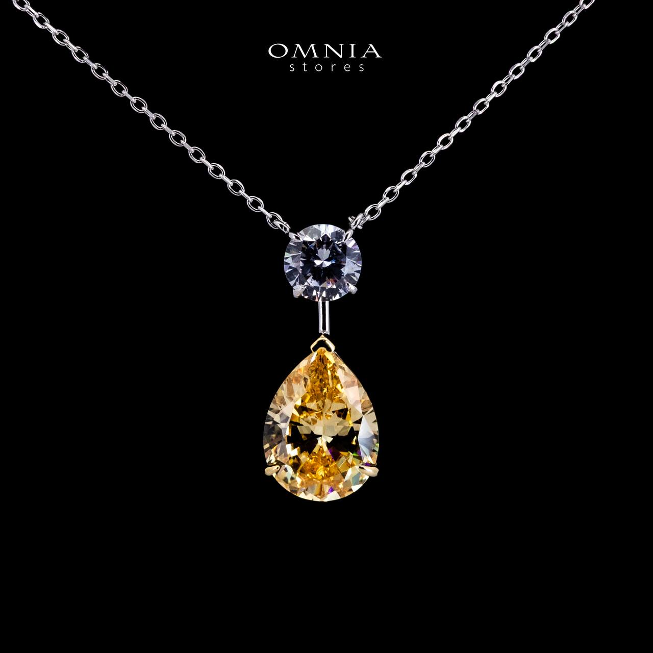 Omnia Danya Yellow Silver Pendant Necklace in 925 Silver with High Quality Simulated Diamonds image number null