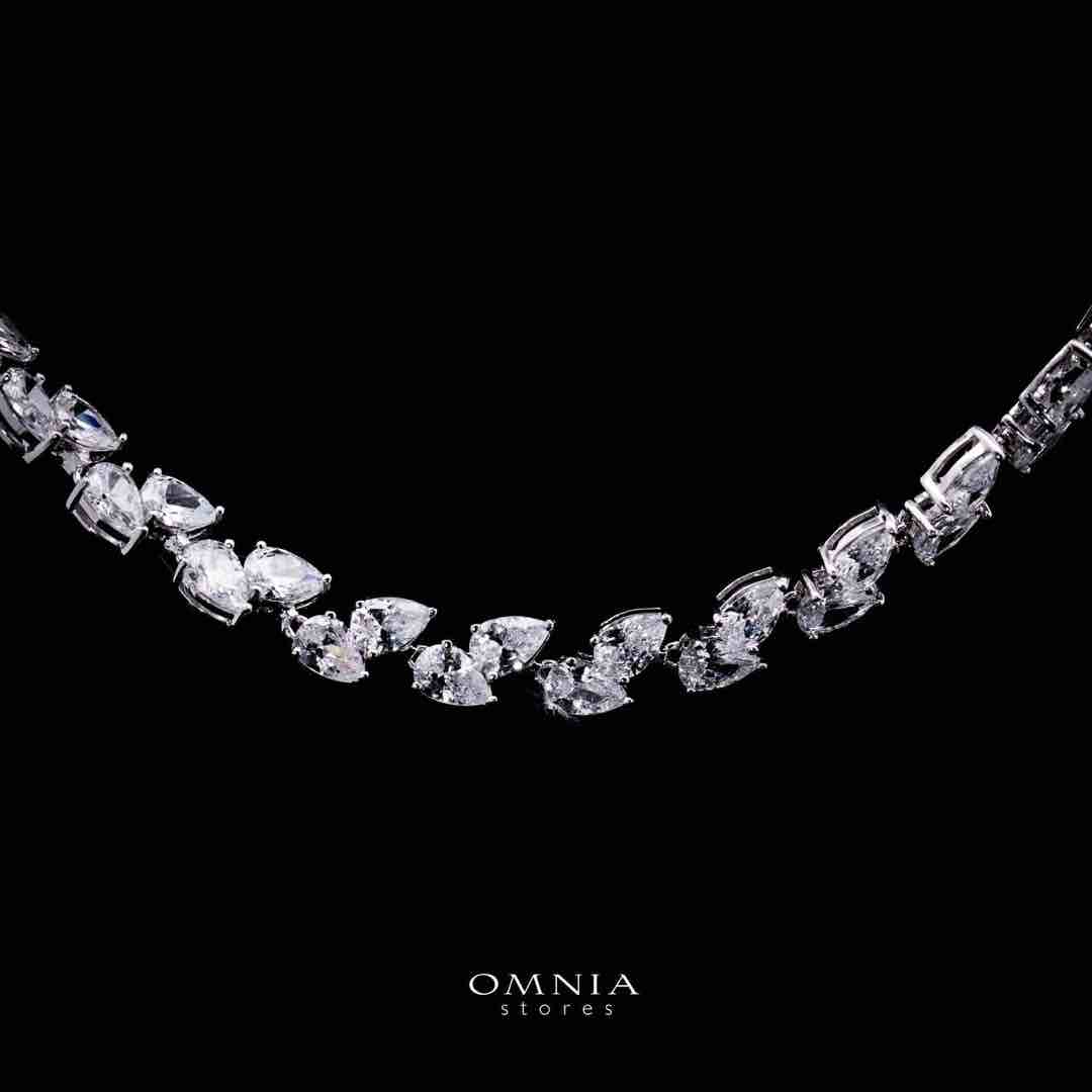 Omnia Naeema White Tennis Necklace, Earrings and Bracelet Set in 925 Silver with High Quality Simulated Diamonds 4x6mm image number null