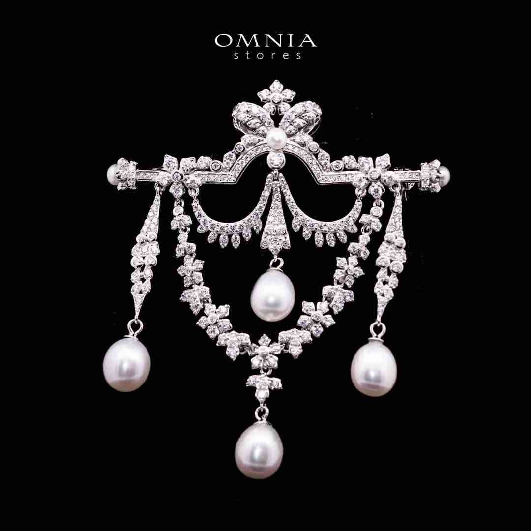 Omnia Haadiyah Fresh Real Water Pearl brooch in 92.5 Silver High Quality Simulated diamonds image number null