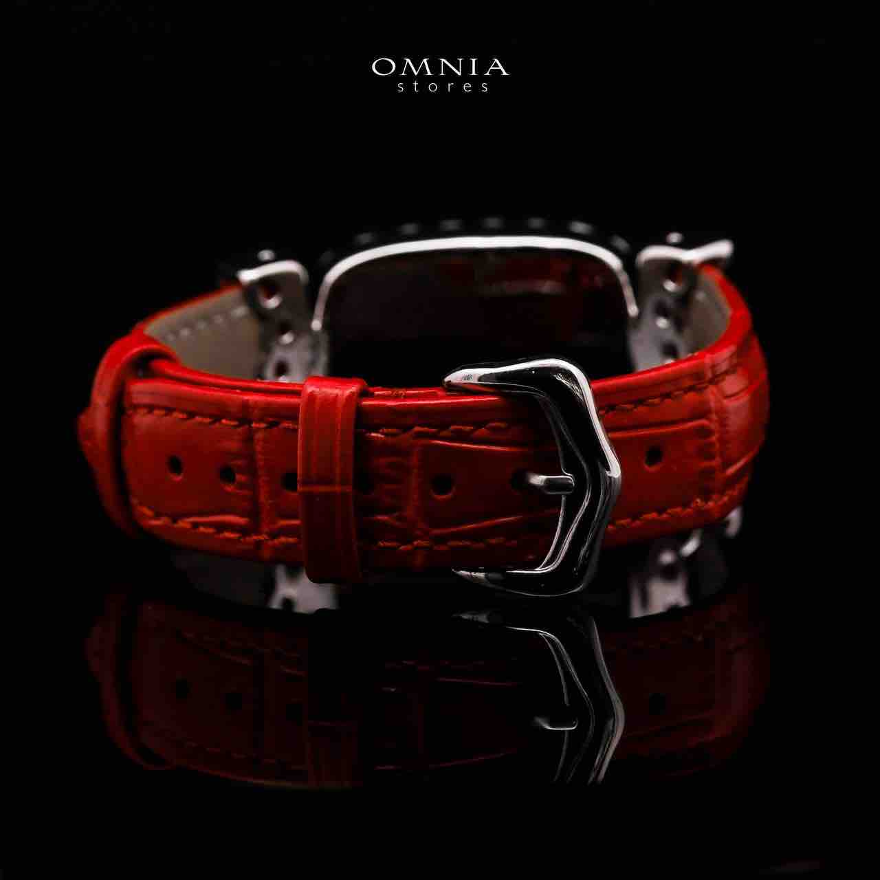 Omnia Nafiseh Red Genuine Leather Belt Bracelet With High Quality Lab Crafted Stones In 925 Silver image number null