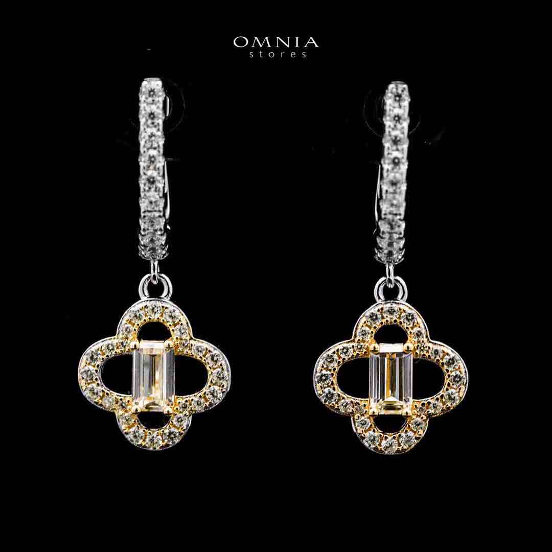 Omnia Amna Gold and White Earrings in 92.5 Silver High Quality Simulated diamonds image number null