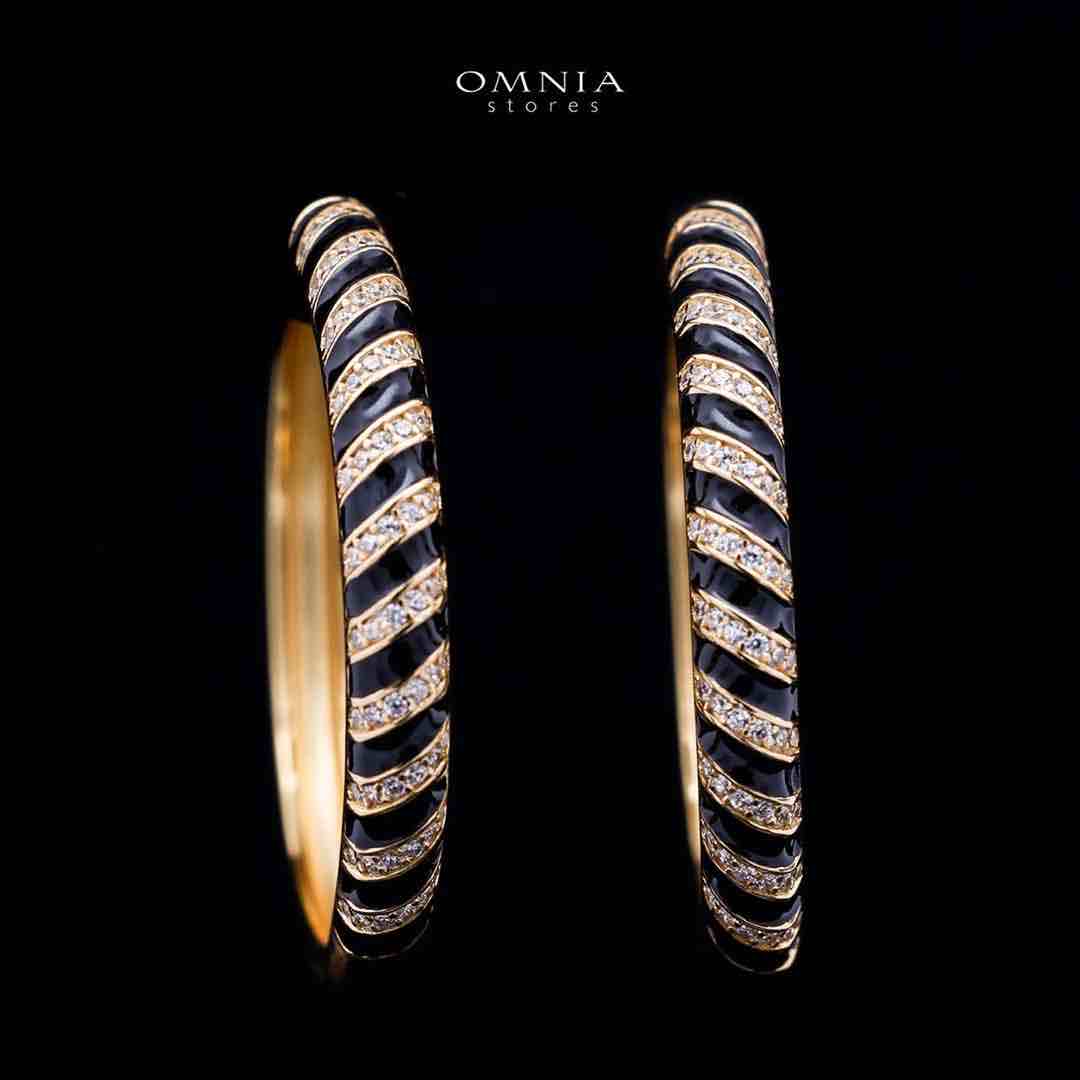 Omnia Rihab Golden Hoop Earrings in 925 Silver with High-Quality White Simulated Diamonds image number null