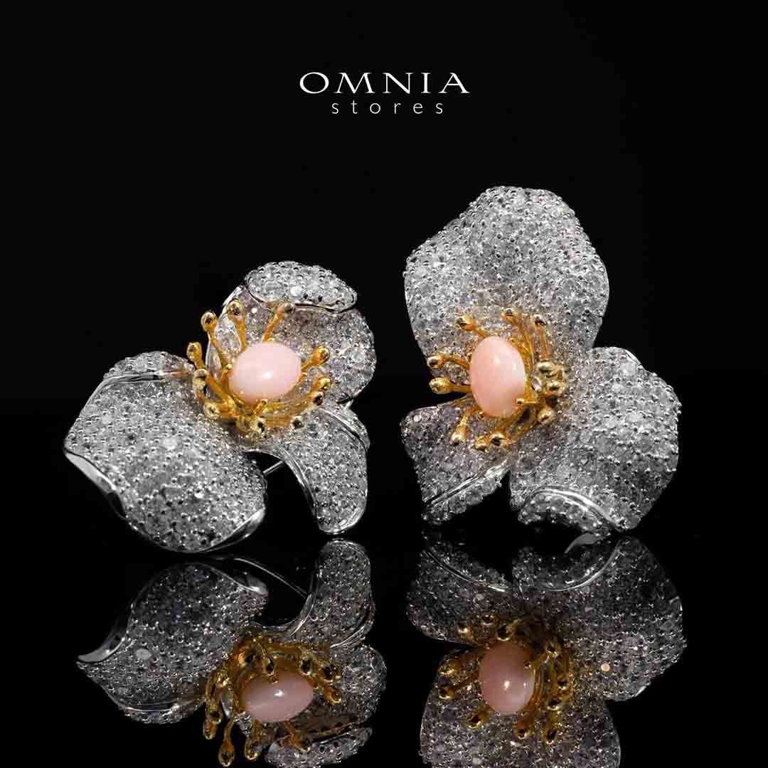 Omina Zulaikha Pink Coral Flower Earrings in 925 Silver with High Quality Simulated Diamonds image number null