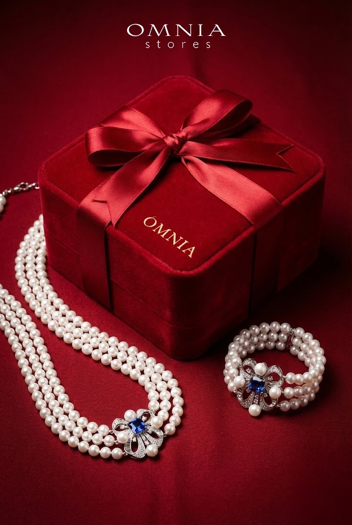 Mahboobeh Blue Pearl Necklace and Bracelet Set in 925 Silver with High Quality Simulated Diamonds image number null