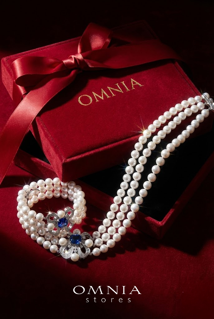 Mahboobeh Blue Pearl Necklace and Bracelet Set in 925 Silver with High Quality Simulated Diamonds image number null