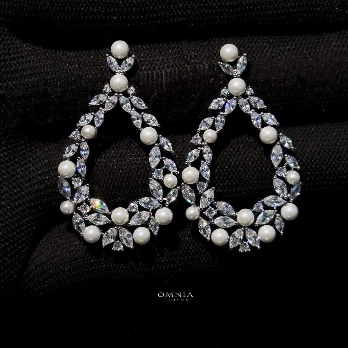 Omnia Ahli Earrings in High Quality Zircon Stone in Rhodium Plated image number null