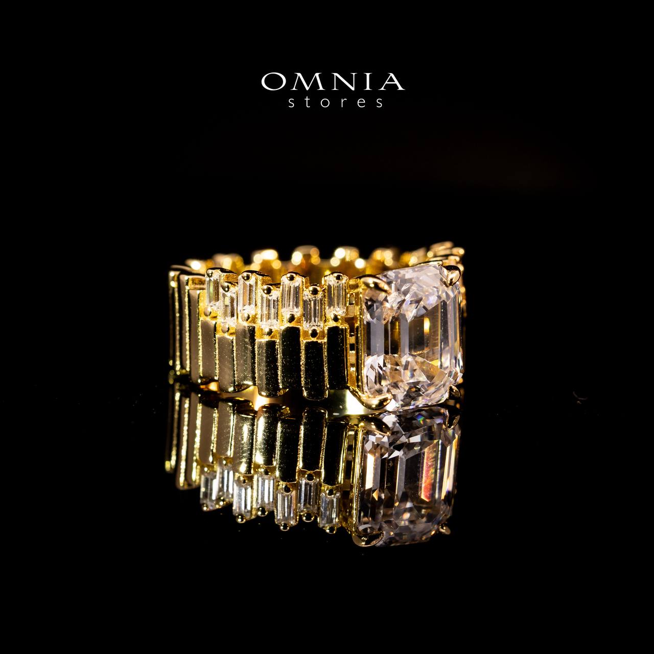 Omnia Shazia Golden Silver Ring In 925 Silver High Quality Certified Lab Crafted Cushion Stones 10Ct image number null