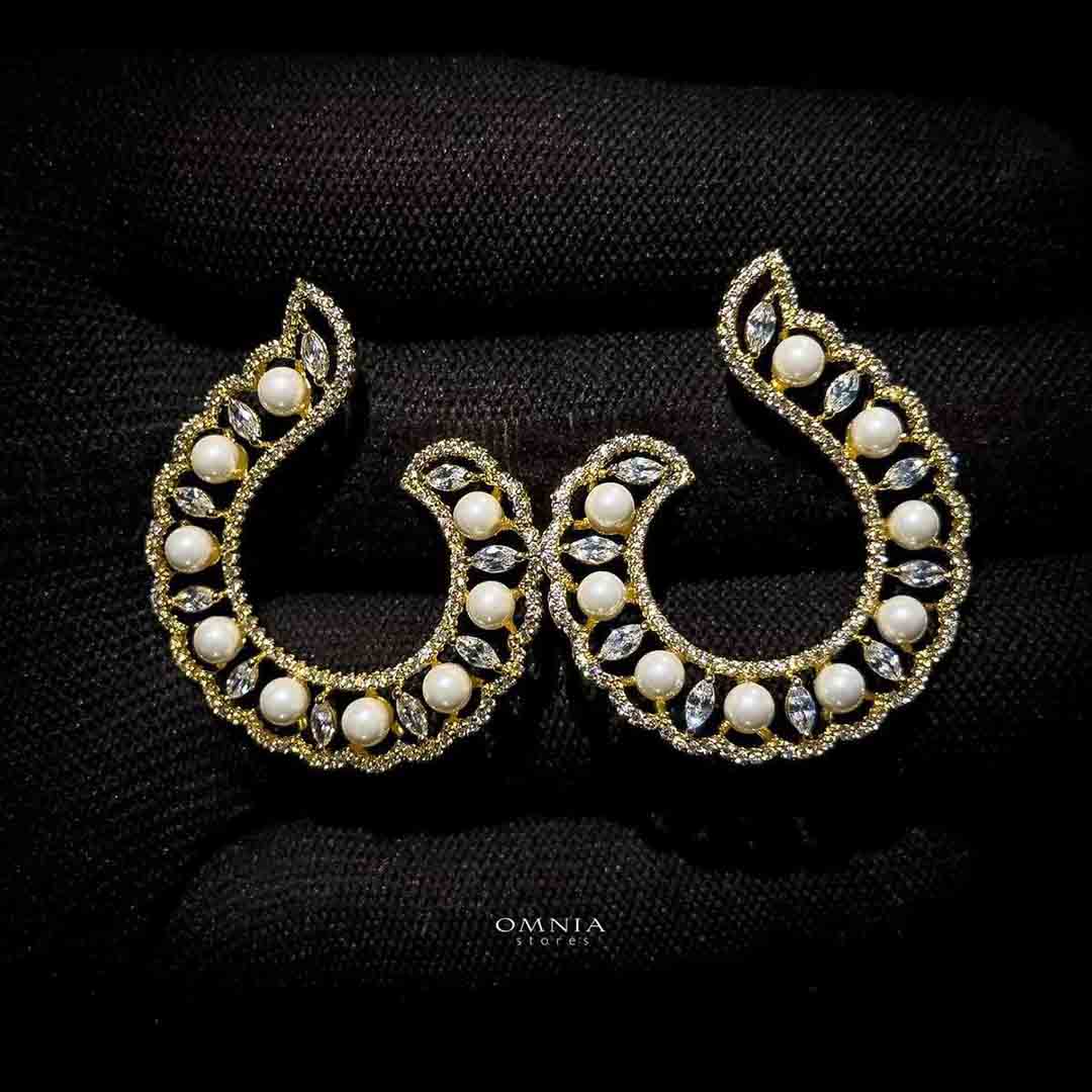 Omnia Alaa Golden Earrings High Quality Zircon Stone in Rhodium Plated image number null
