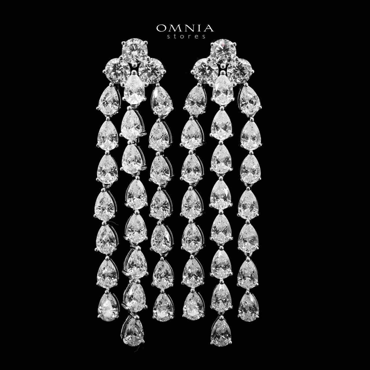 Omnia Nazeefa Silver Drop Earrings in 925 Silver with High Quality White Simulated Diamonds Stones image number null
