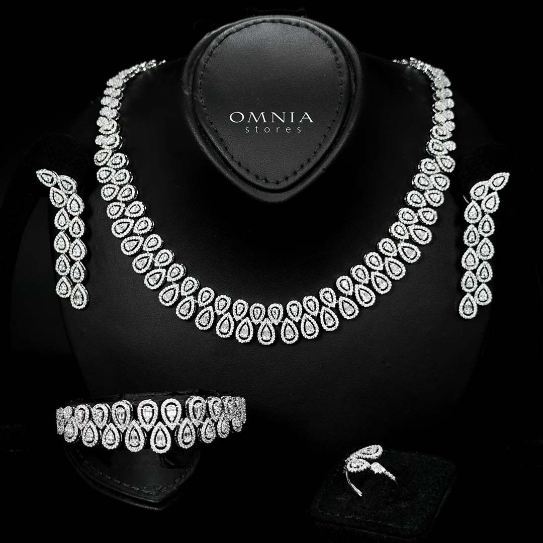 Omnia Kanzah Luxury Bridal White Full Set in High Quality Zircon Stone Rhodium Plated image number null