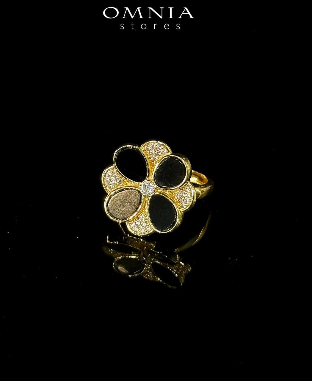 Omnia Hina Ring in Black Agate Stone in High Quality Zircon Stone in Rhodium Plated image number null