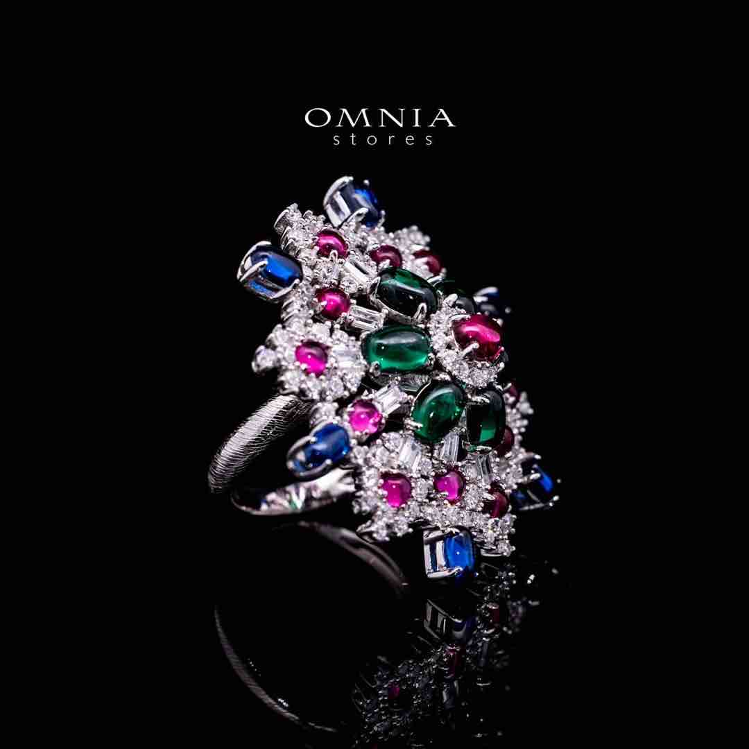 Omnia Feda Multi Color Silver Ring in 925 Silver High Quality Simulated Diamonds Stones image number null