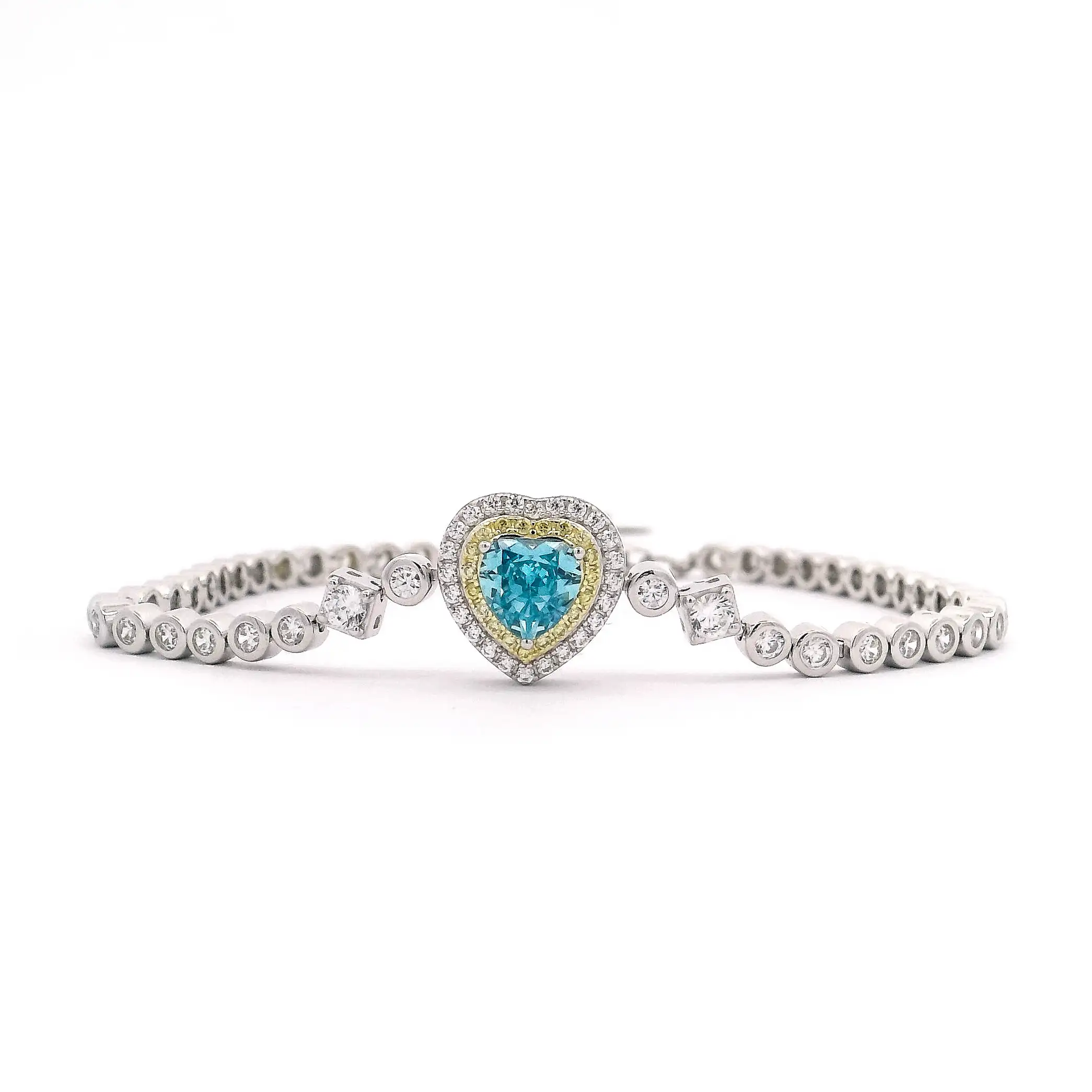 Omnia Almas Blue Heart Radiance Tennis Bracelet in 92.5 Silver with High Quality Simulated Diamonds image number null