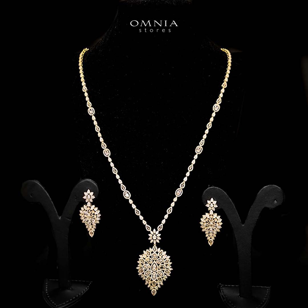 Omnia Hasmaa Golden Bridal Long chain Set In Rhodium Plated with High Quality Zircon Stone image number null