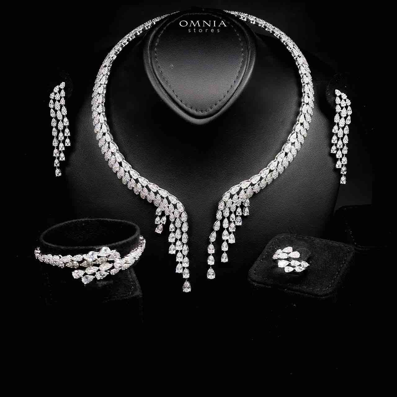 Omnia Senna Luxury Bridal White Full Set in High Quality Zircon Stone Rhodium Plated image number null