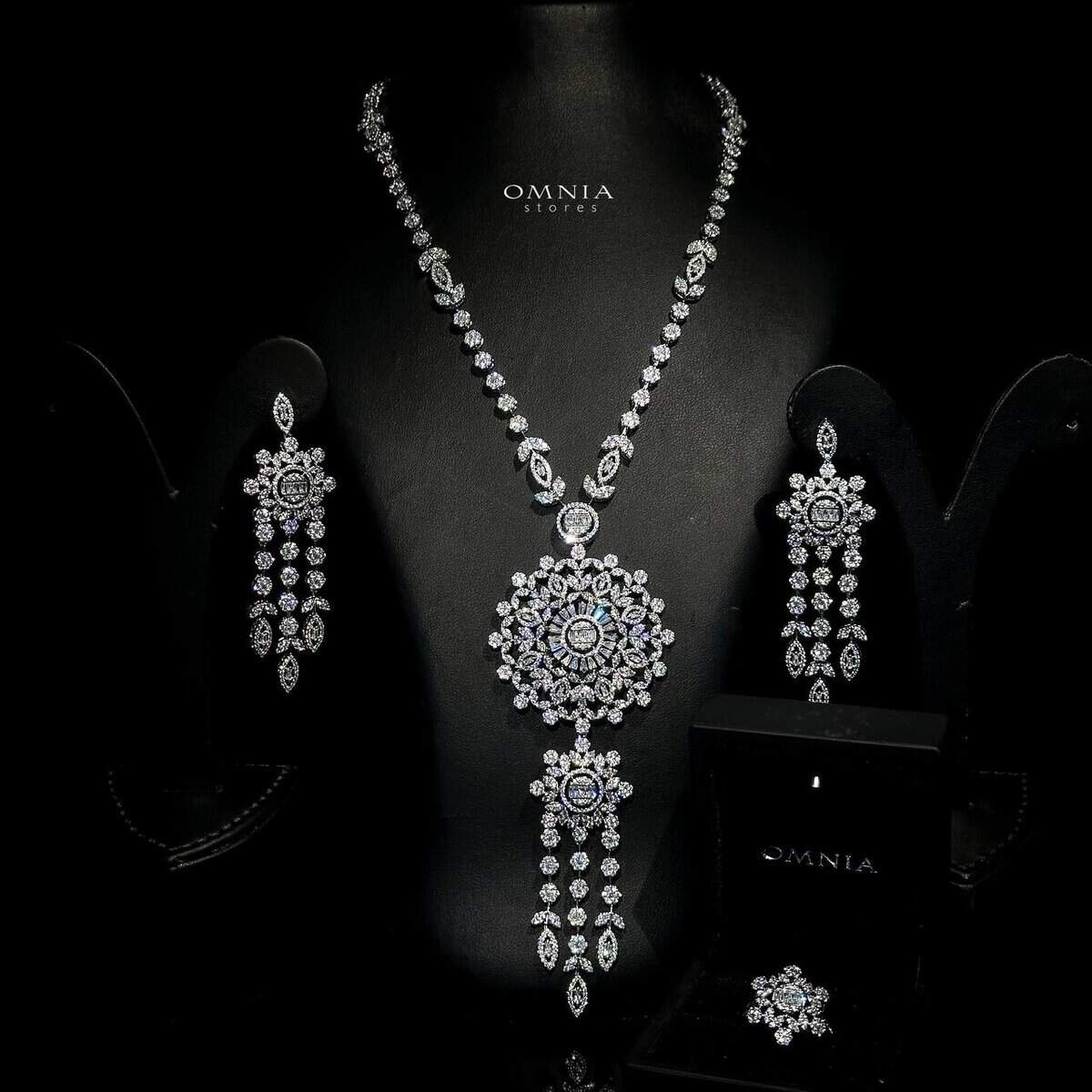 Omnia Mansour Long chain Set Accessories High Quality Zircon Stone In Rhodium Plated (only available in KSA) image number null