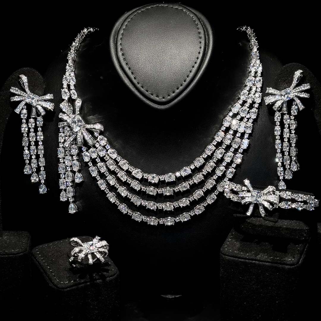 Omnia Mawada White Luxury Bridal Full Set in High Quality Zircon Stone Rhodium Plated (16cm only available in KSA) image number null