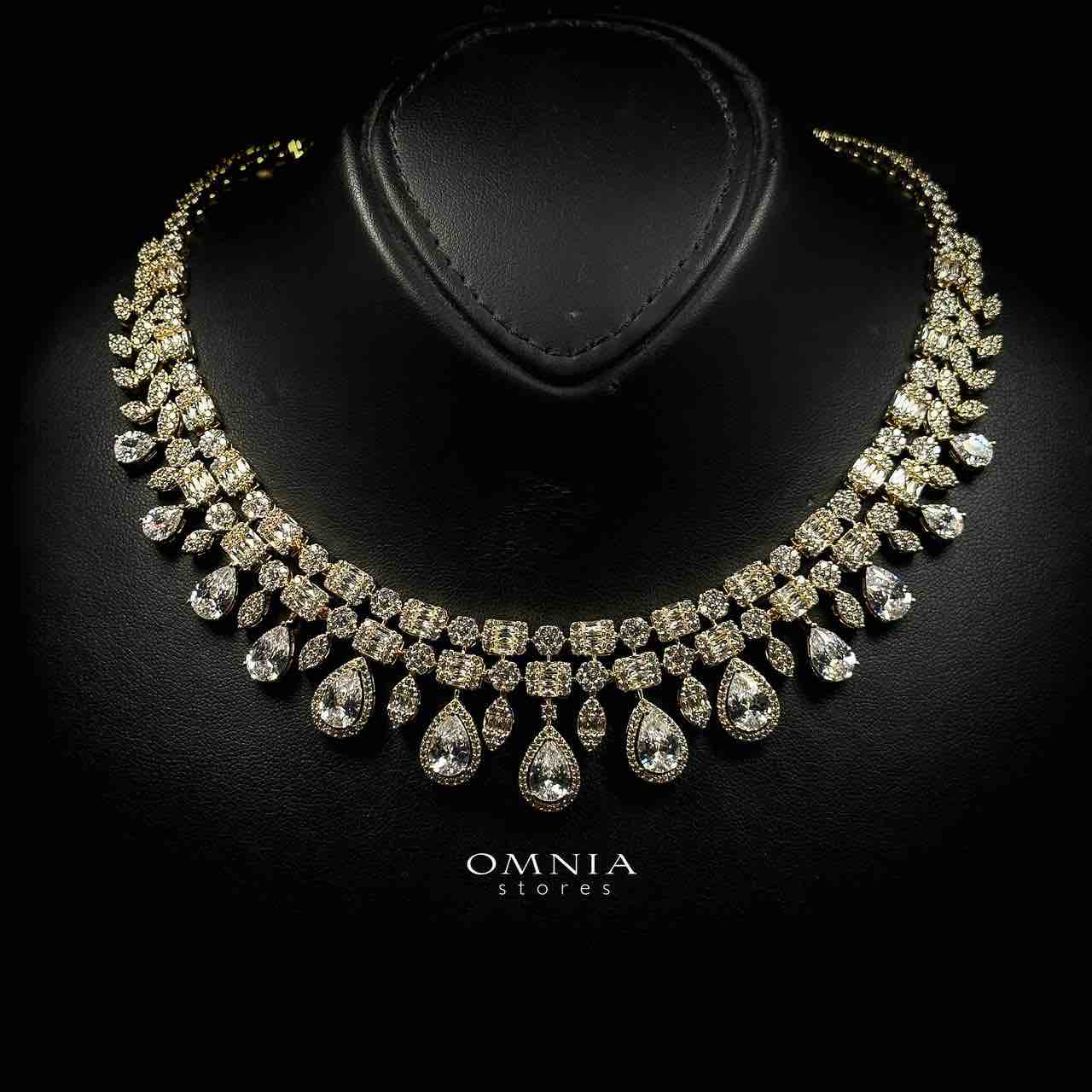 Omnia Adelita Golden Luxury Bridal Full Set in High Quality Zircon Stone Rhodium Plated image number null