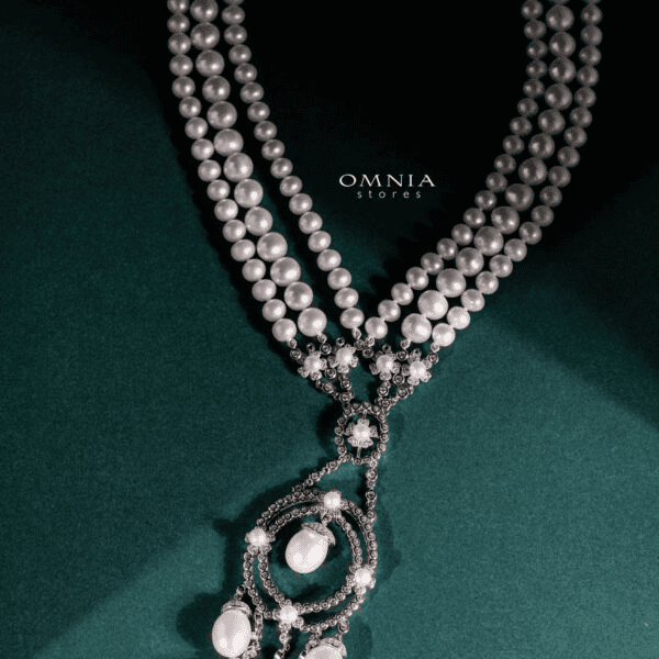 Omnia Amal Fresh Real Water Pearl Set in 92.5 Silver High Quality Simulated diamonds image number null