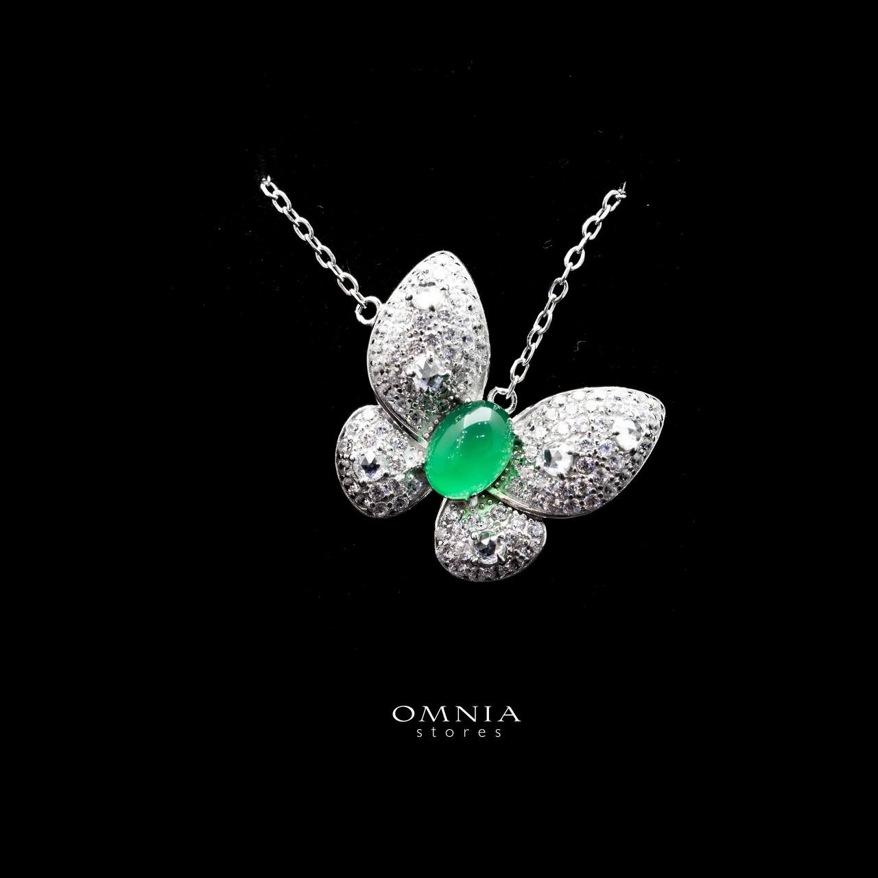 Omnia Layan Butterfly Pendant Necklace with Emerald Stone in 92.5 Silver High Quality Simulated Diamonds image number null