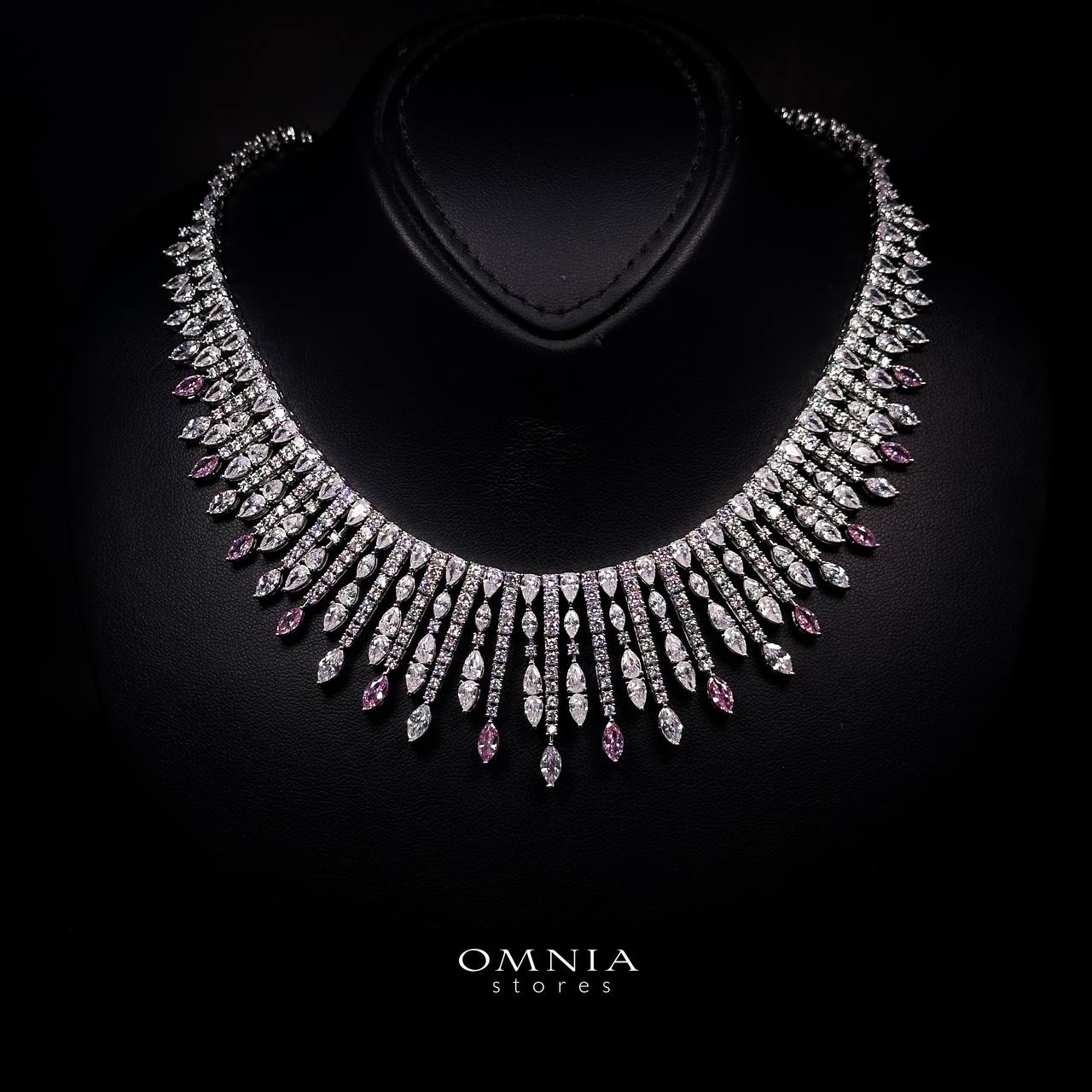 Omnia Lana Pink Bridal Full Set in High Quality Zircon Stone Rhodium Plated image number null
