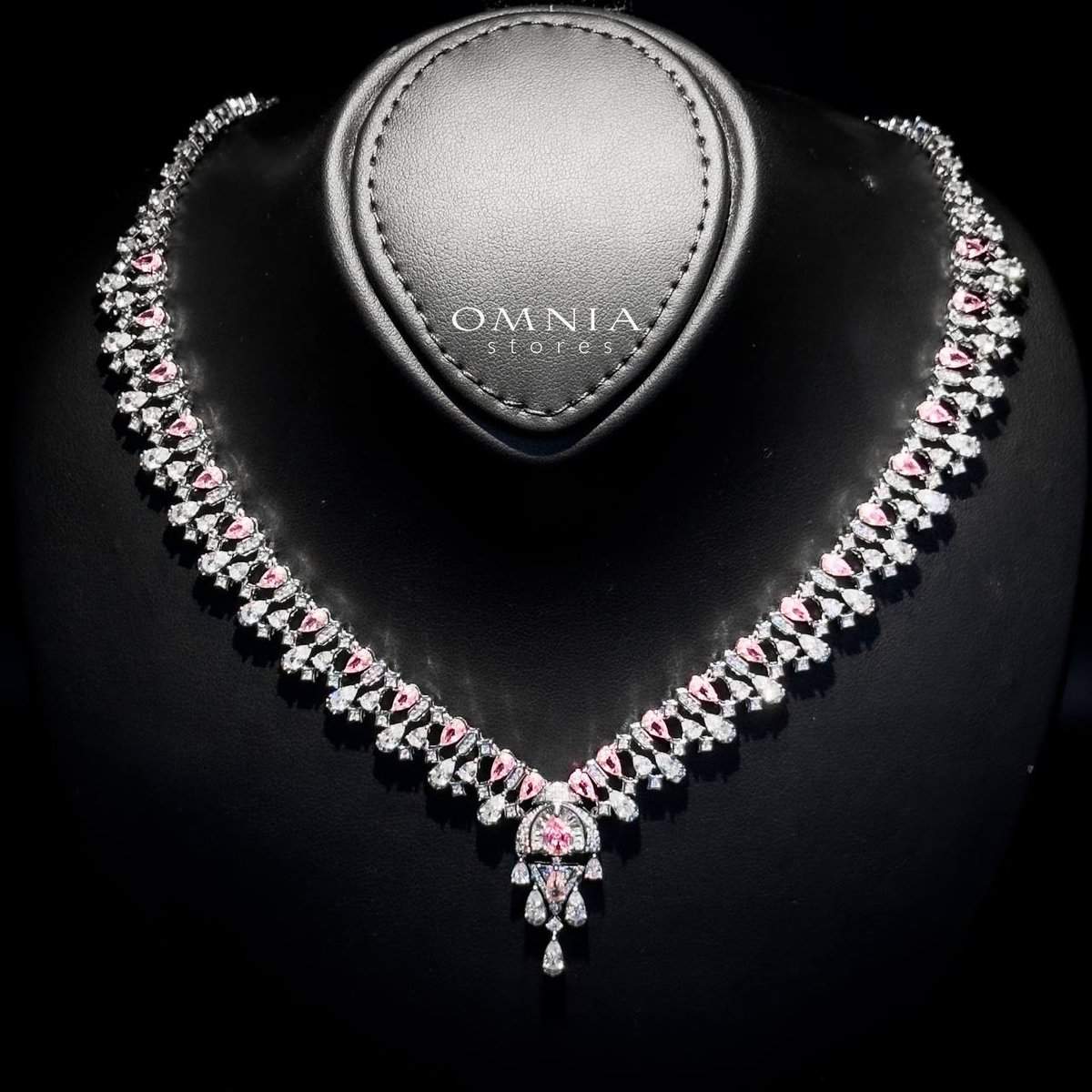 Omnia Rafi Pink Bridal Full Set with Elegant Pink and White Simulated Diamonds in High-Quality Rhodium Plated Finish (only available in KSA) image number null