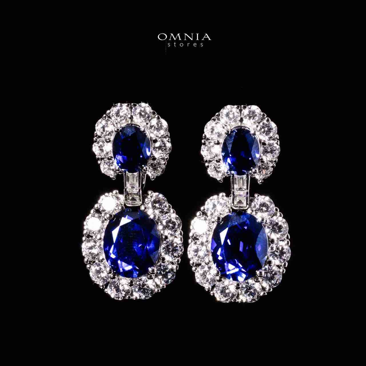 Omnia Nalia Silver Oval Drop Earrings 925 Silver in GRC Certifited High Quality Blue Sapphite Lab Grown Stones image number null