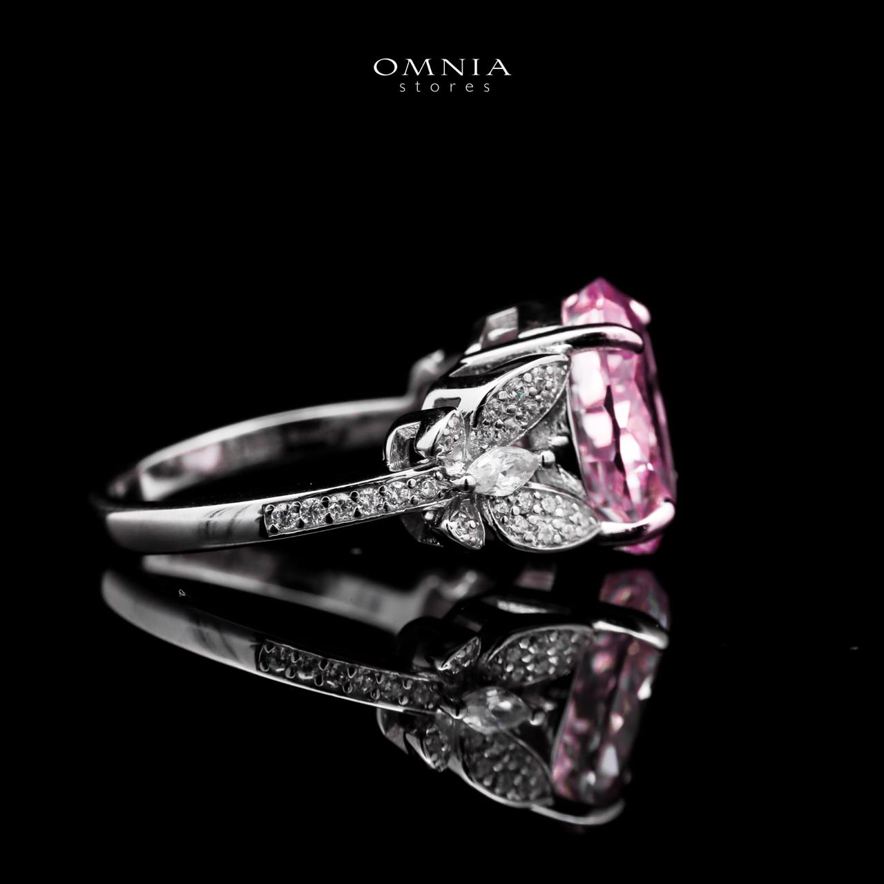Omnia Maysun Pink Oval Ring in 92.5 Silver with High Quality Simulated Diamonds image number null