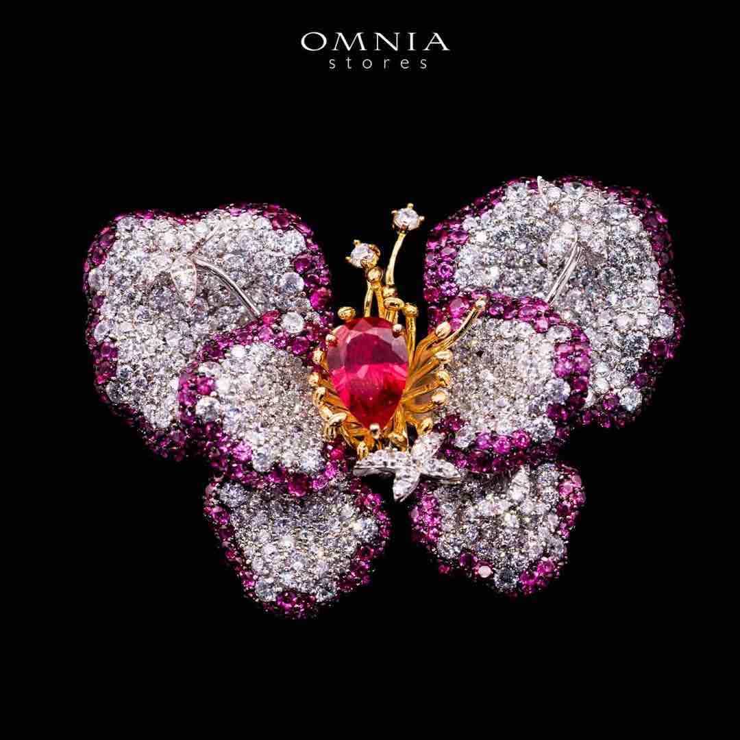 Omnia Thameena Multi Color Butterfly Silver brooch in 925 Silver High Quality Simulated Diamonds Stones image number null
