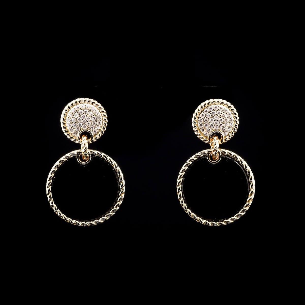 Omnia Elena Black Agate Stone Earrings in High Quality Zircon Stone in Rhodium Plated image number null