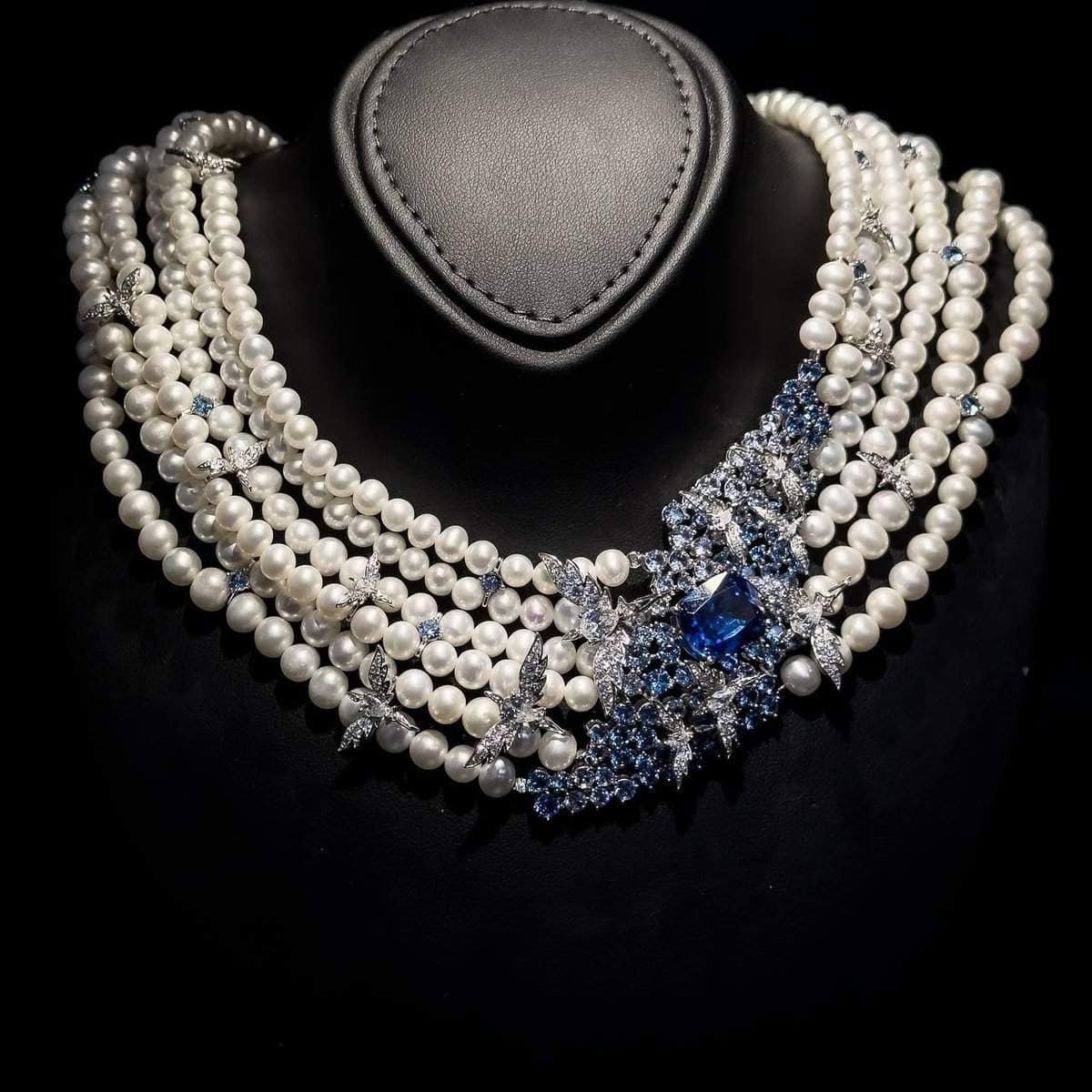 Omnia Blue Butterfly Pearl Necklace in 92.5 Silver with High Quality Simulated Diamonds image number null