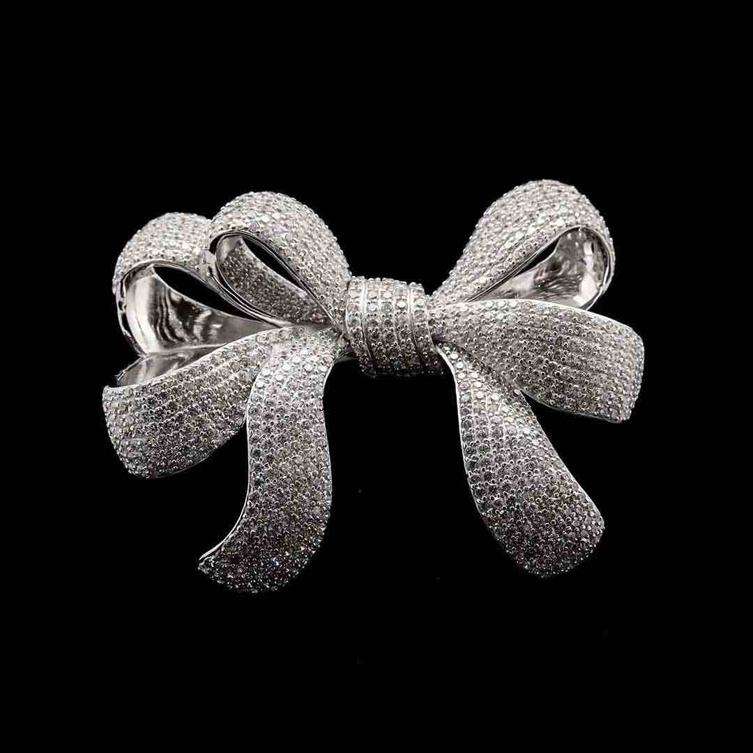 Omnia Celeste Bow Brooch with High-Quality Simulated Diamonds image number null