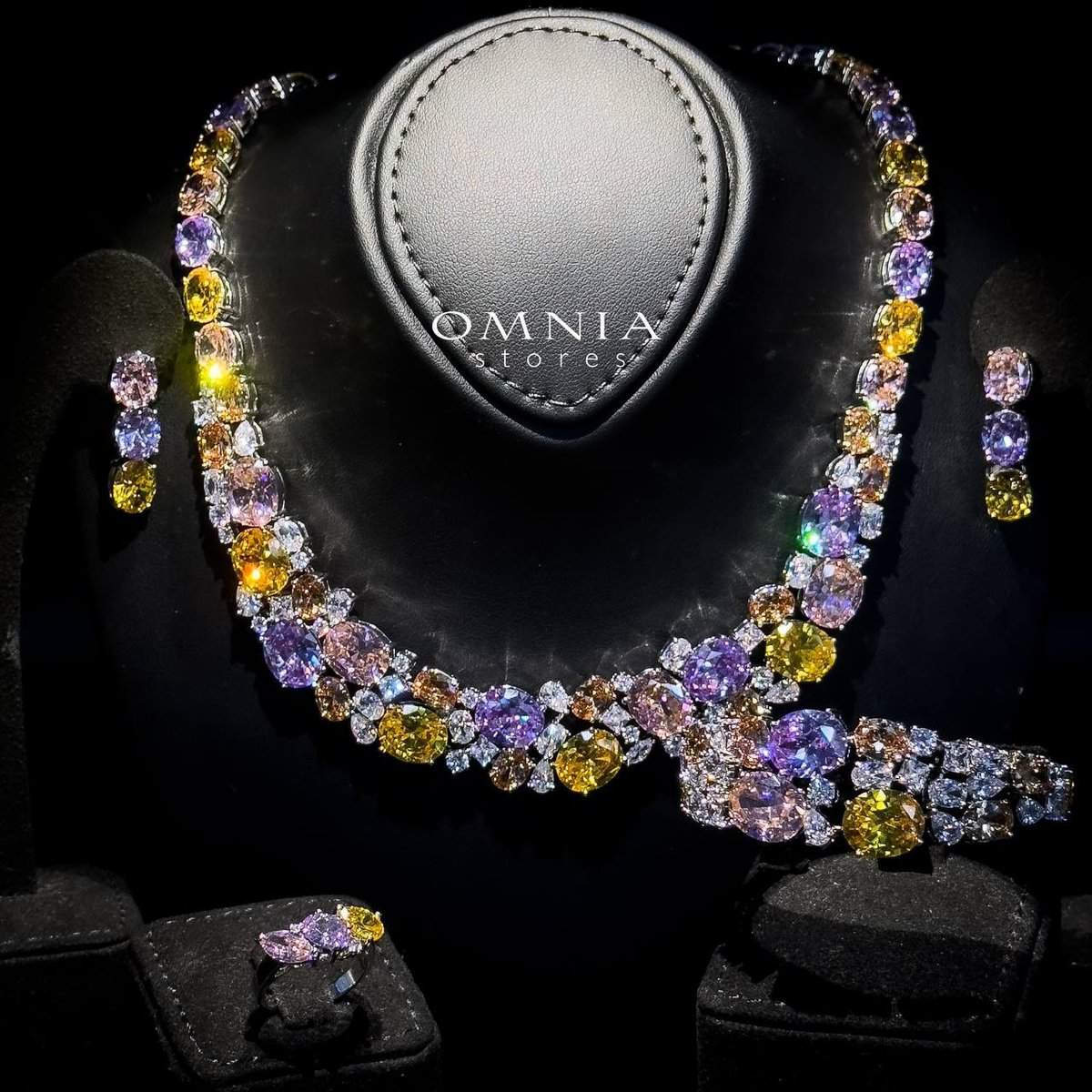 Omnia Artemis Baby Pink Multi-Colored Bridal Set with Round and Oval Cut Simulated Diamonds in High-Quality Rhodium Plated Finish image number null