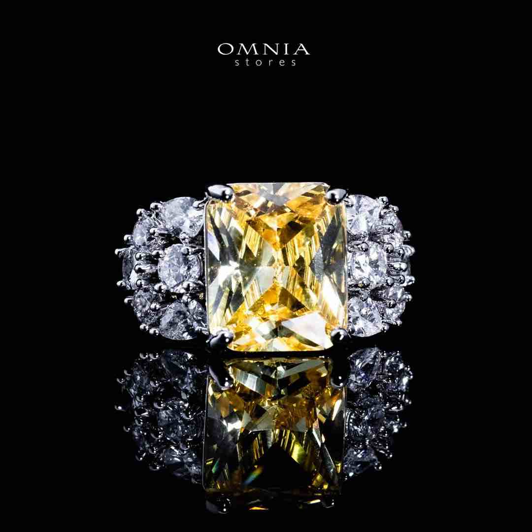Omnia Charlotte Yellow Luxry Bridal Full Set with Emerald and Pear-Cut High-Quality Simulated Diamonds Rhodium Plated image number null