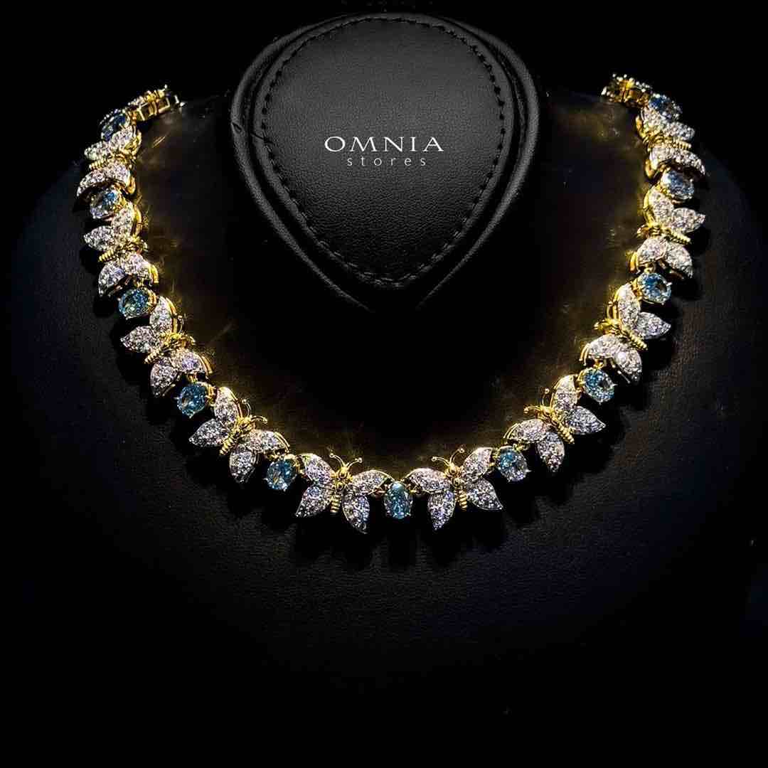 Omnia Ghusoon Butterfly Golden Necklace In 925 Silver Certified High Quality Lab Grown Stones image number null