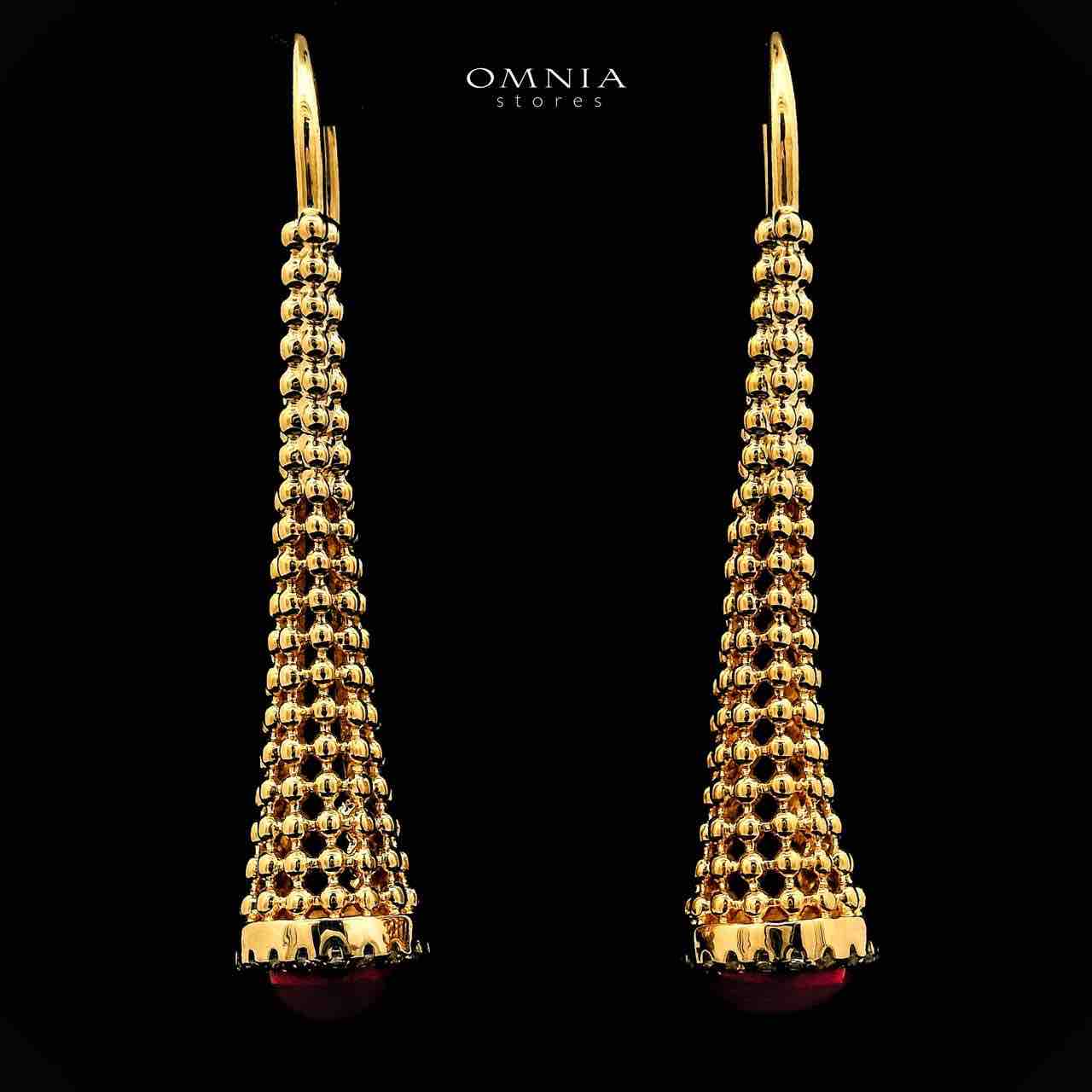 Omnia Lamisah Golden Red Necklace, Earring and Rings With Rhodium Plated In High Quality Zircon Stone image number null