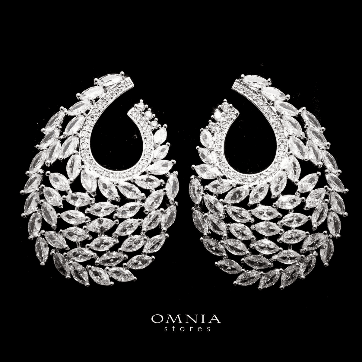 Omnia Sultana White Teardrop Hoop Earrings In High Quality Zircon Stone Rhodium Plated image number null