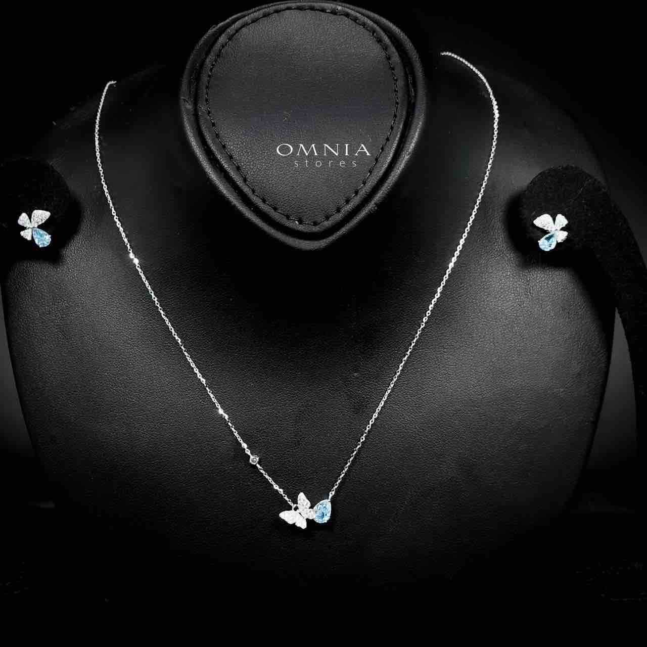Omnia Nardeen Silver Butterfly Necklace and Earrings Set in 925 Silver with High-Quality Blue Ice Cut Stones image number null
