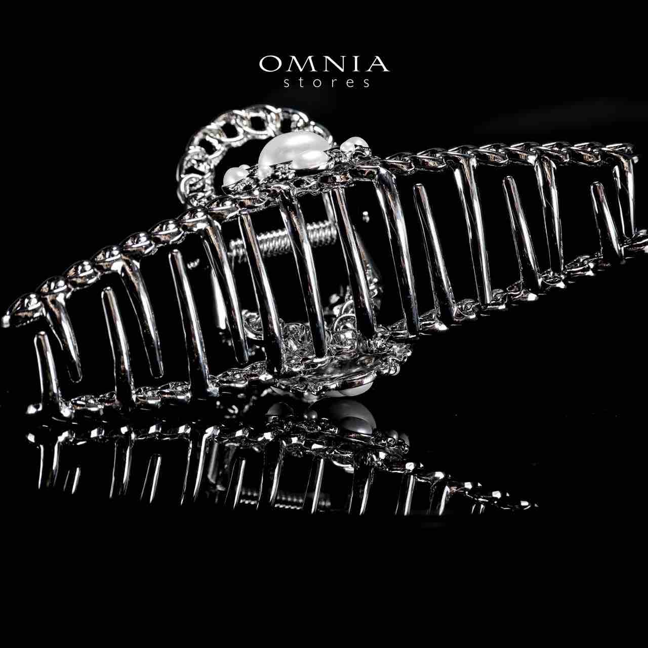 Omnia Nashwa Pearl Silver Hair Clip in High Quality Rhodium Plated image number null