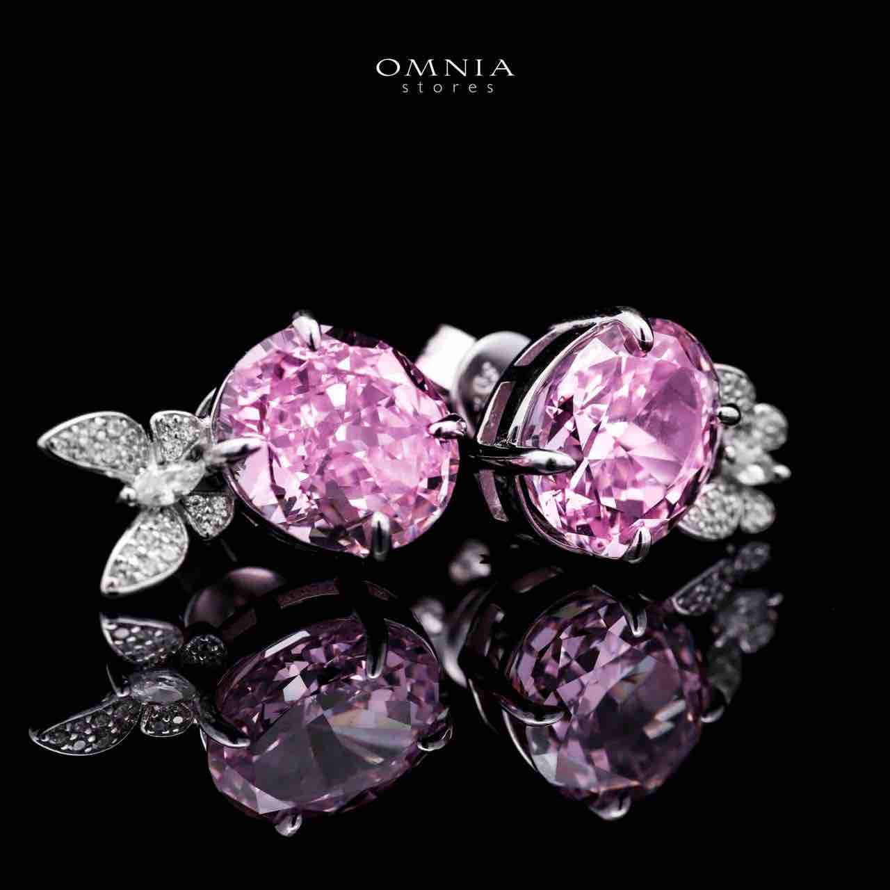 Omnia Maysun Pink Earrings in 925 Silver with High Quality Simulated Diamonds image number null