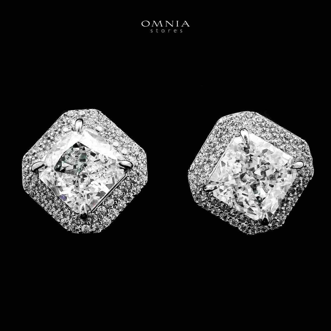 Omnia Hiyam Silver Square Necklace and Earrings Set in 925 Silver with High-Quality White Ice Cut Stones image number null