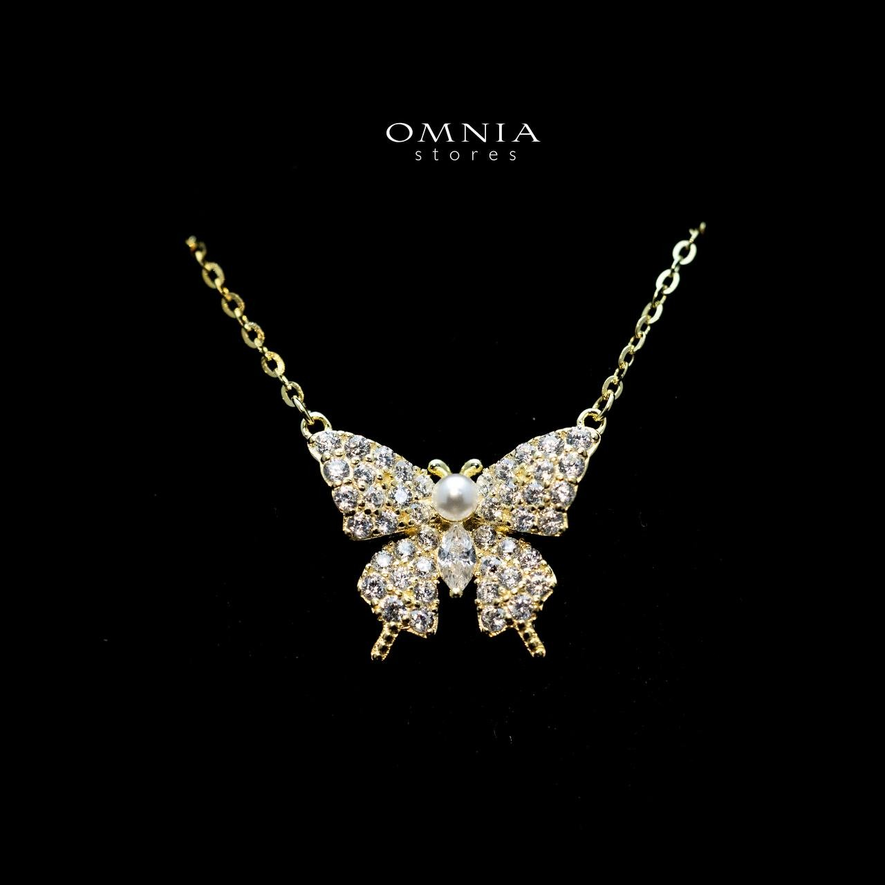 Omnia Sara Butterfly Necklace with High Quality Iced Cut Stone and Pearl in 92.5 Silver image number null