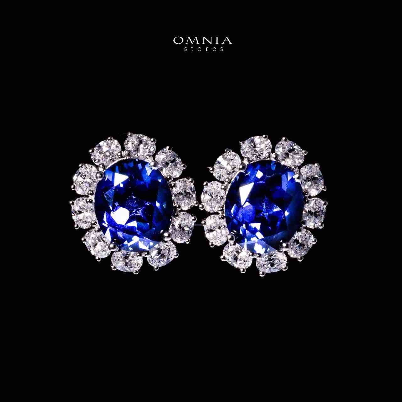 Omnia Zayra Silver Necklace and Earrings Set in 925 Silver With High Quality GRC Certified Saphhire Blue Lab Grown Stones image number null