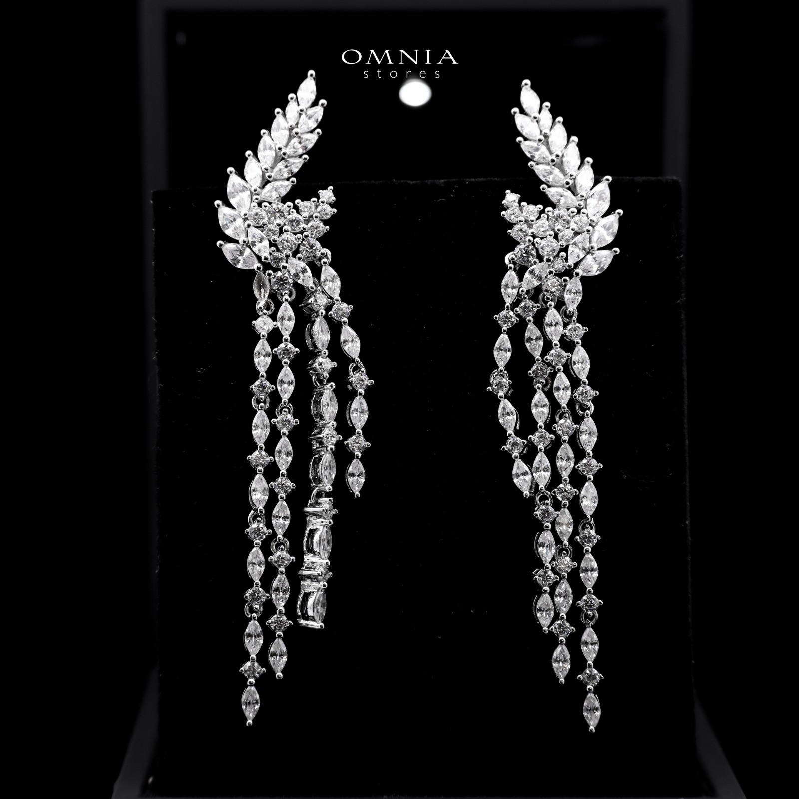 Omnia Aurora Winged Cascade Earrings in 925 Silver with Marquise and Baguette-Cut High-Quality Simulated Diamonds image number null