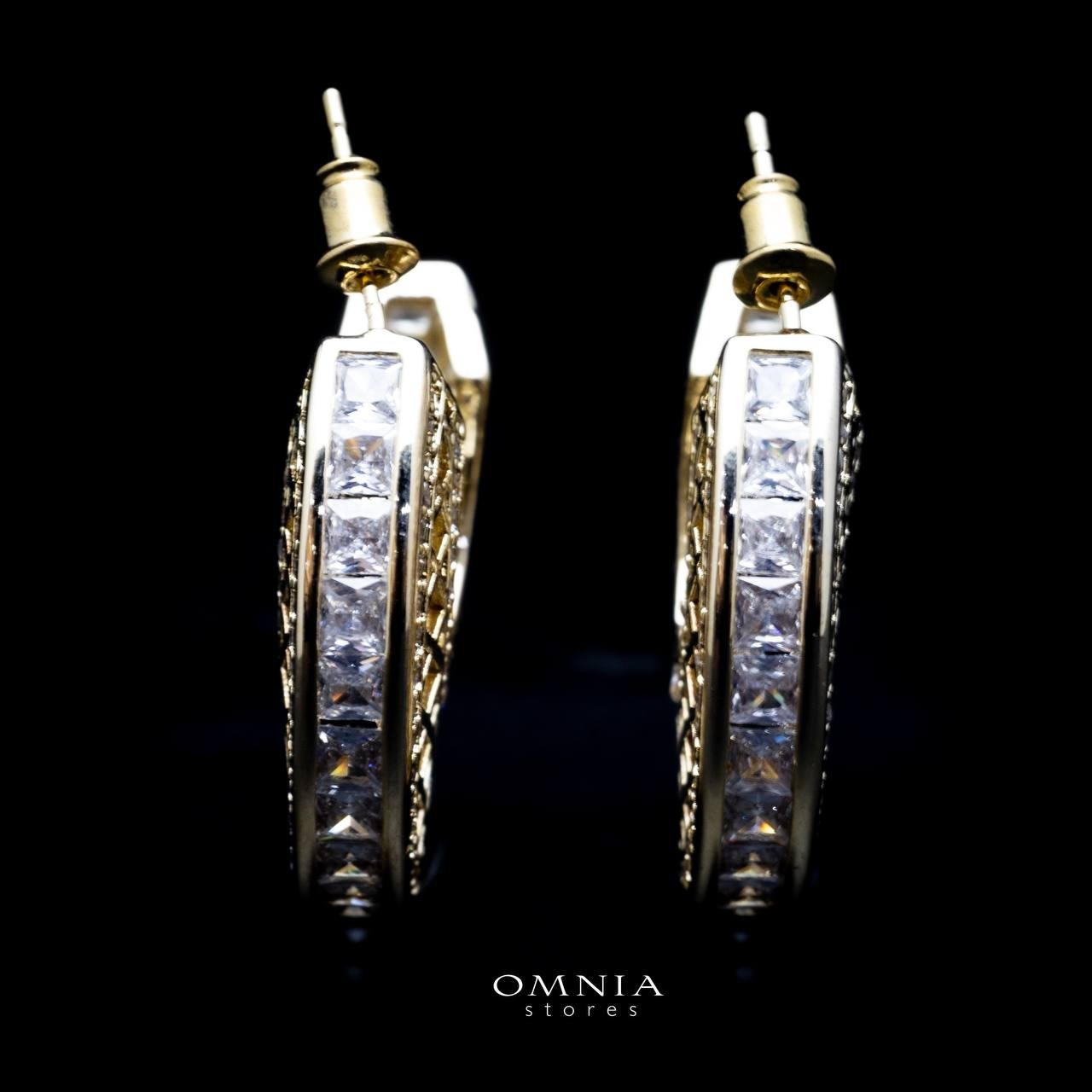 Omnia Joud Golden Earrings in High Quality Zircon Stone Rhodium Plated image number null