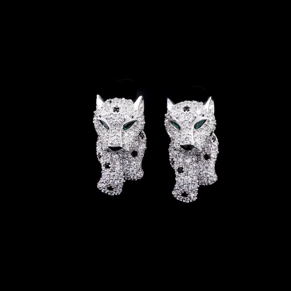 Omnia Salma Panther Design Earrings with Emerald Accents in 92.5 Silver and High-Quality Simulated Diamonds image number null